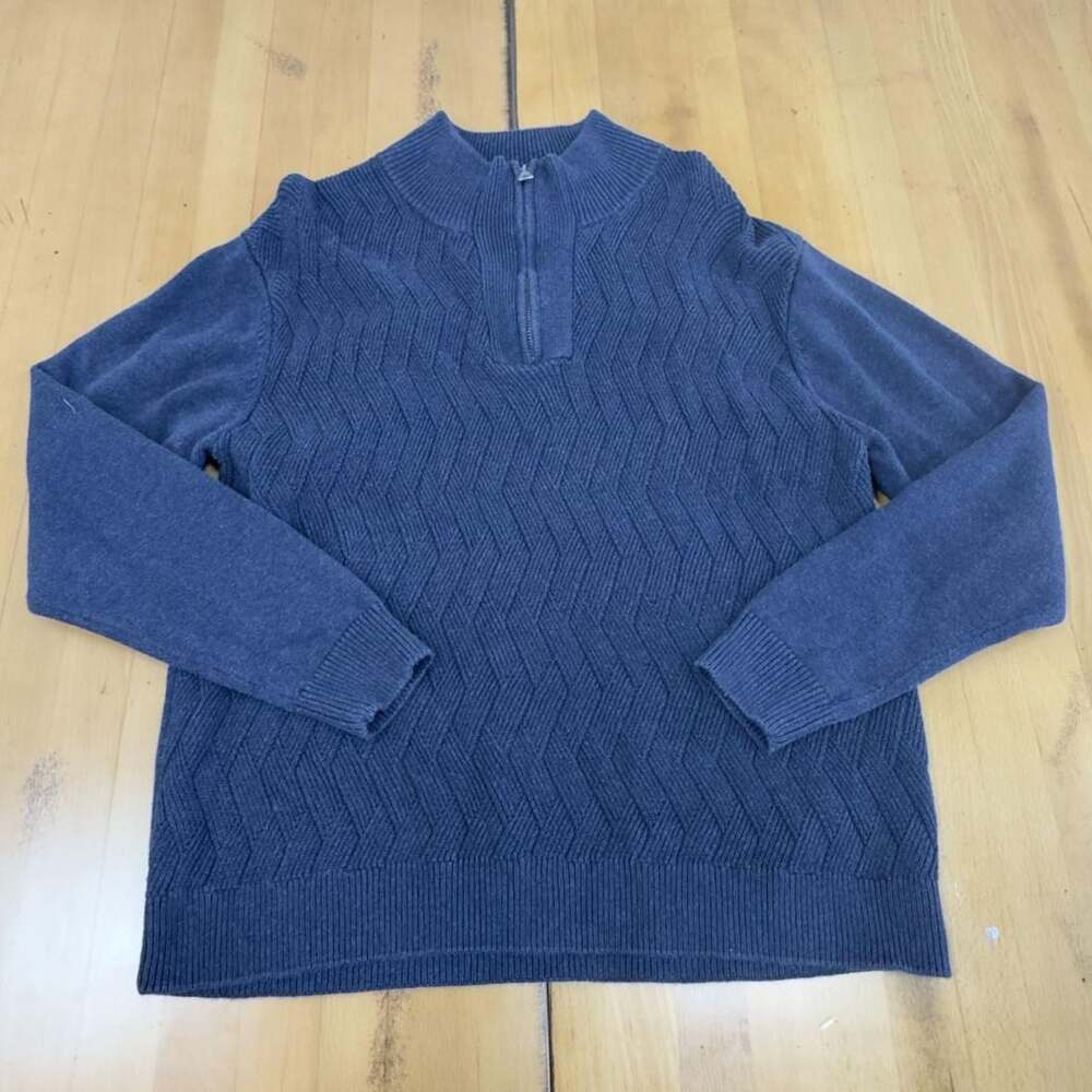 Weatherproof Vintage Quarter-Zip Sweater Blue L Chevron